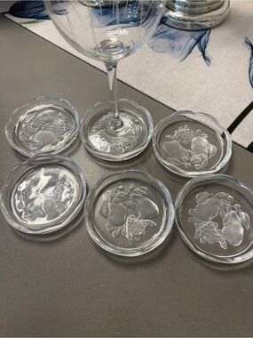 Vintage crystal coasters Brussels pattern Val St Lambert intaglio design